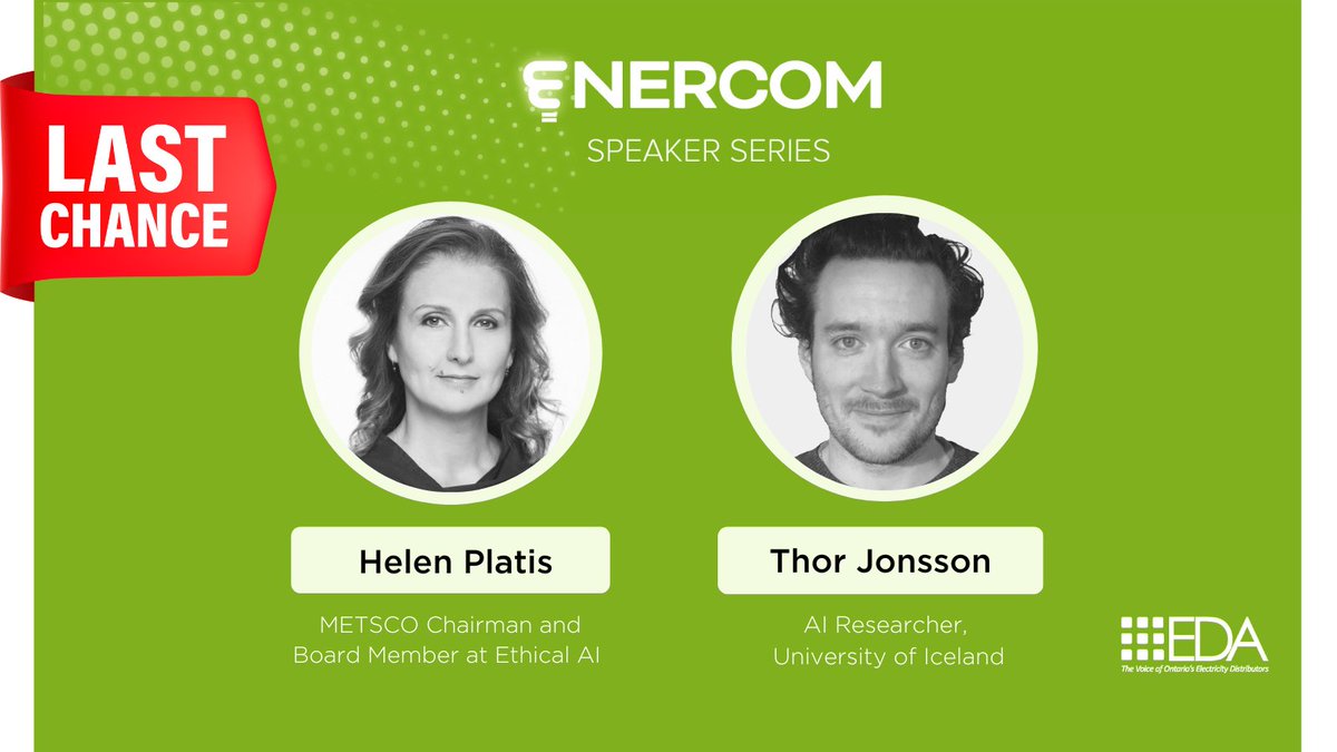 EDA_ONT's tweet photo. #ENERCOM is less than a Week Away (Oct 5 ), Don't Miss your Chance to Attend! Better Decisions, Less Risk: How Machine Learning and Artificial Intelligence are Changing the Energy Sector with Helen Platis and Thor Jonsson. Register here: https://t.co/8tQhfT7gJG https://t.co/CKuwTIgsxS