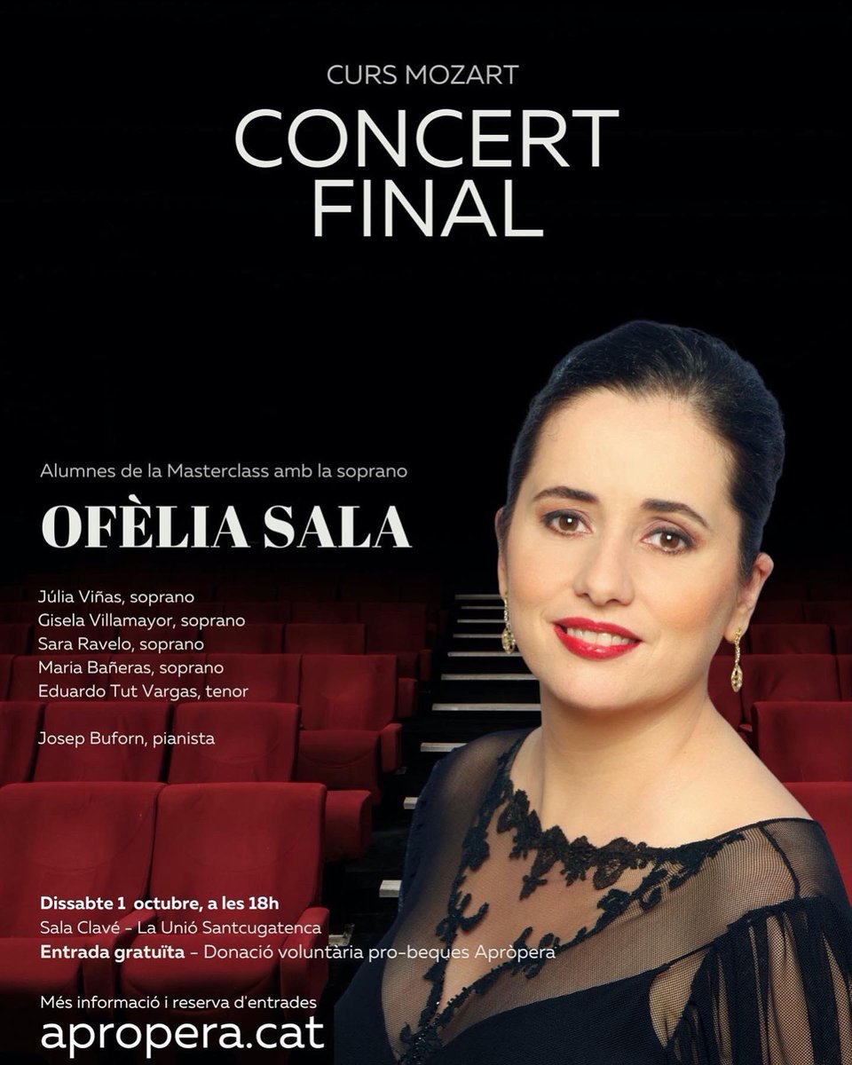 No us perdeu el Concert Final! Dissabte 1 octubre, 19h Sala Clavé, de la @launiosc Entrada lliure. Alumnes curs Mozar# piano: @JosepBuforn #mozart #santcugat #santcugatdelvalles @culturastc