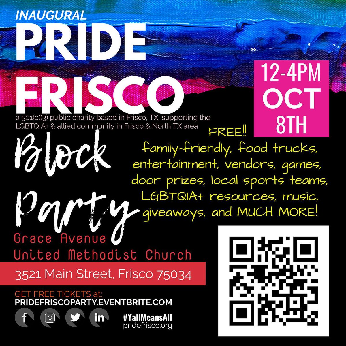 CharitiesDallas's tweet photo. Come say hi to Dallas's FIRST LGBTQ+ focused youth homeless center at the FIRST pride event in Frisco hosted by @PrideFriscoTX!

🗓 Saturday, Oct 8th
⏰ 12pm - 4pm
📍@GraceAveUMC 
3521 Main Street Frisco 75034

#HopeForAll #EndHopelessness  #LGBTQIA #DallasLGBT #NorthTexas https://t.co/zFj5tAzpf3
