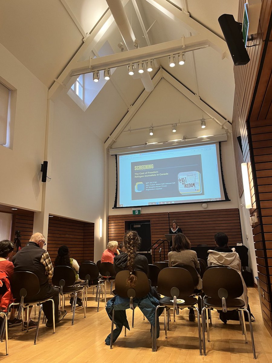 MiriTeich's tweet photo. Last night, I attended a screening of @JamesCullingham doc The Cost of Freedom: Refugee Journalists in Canada at @uOttawa for #ActivistsinExile workshop. Great display of how transnational oppression unfairly impacts human rights defenders. Thx @Dr_LeechNgo for organizing. https://t.co/DBPjc4zuov