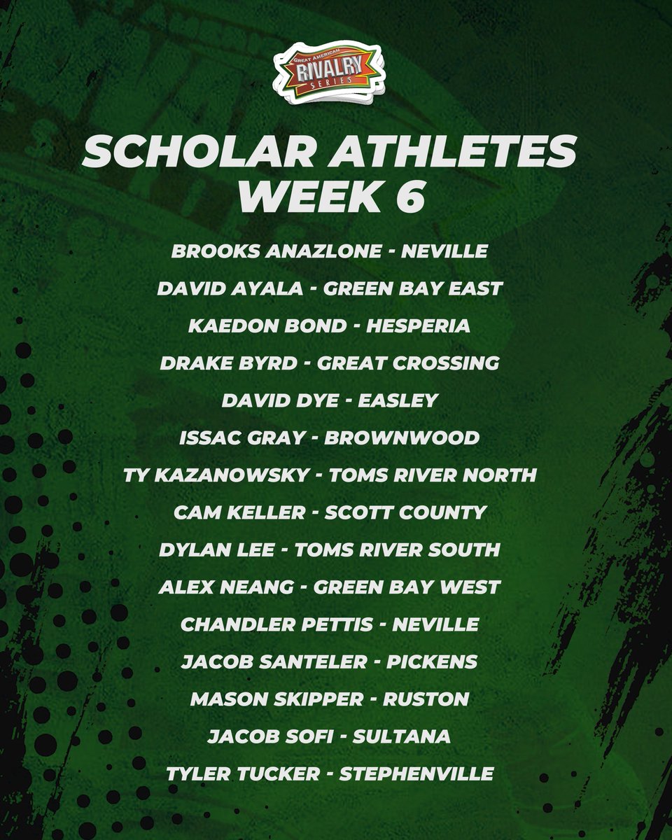Introducing our 𝕾𝖈𝖍𝖔𝖑𝖆𝖗 𝕬𝖙𝖍𝖑𝖊𝖙𝖊𝖘 from our Week 6 games. We're honored to award these players for their dedication off of the field. 

Beginning on November 15th, your vote can help them earn an additional scholarship ‼️ 

More info ⏩ bit.ly/3de5yqv