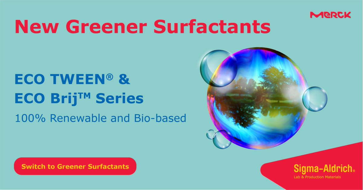 Learneranduser's tweet photo. All the performance benefits of traditional petroleum-based products, but without the ecological drawbacks. Our #ECO series of TweenTM and BrijTM is 100% renewable. Switch to Greener #Surfactants and reduce your carbon... #TeamMerck https://t.co/jhQahvlBdW https://t.co/yMPJ5jRtgO