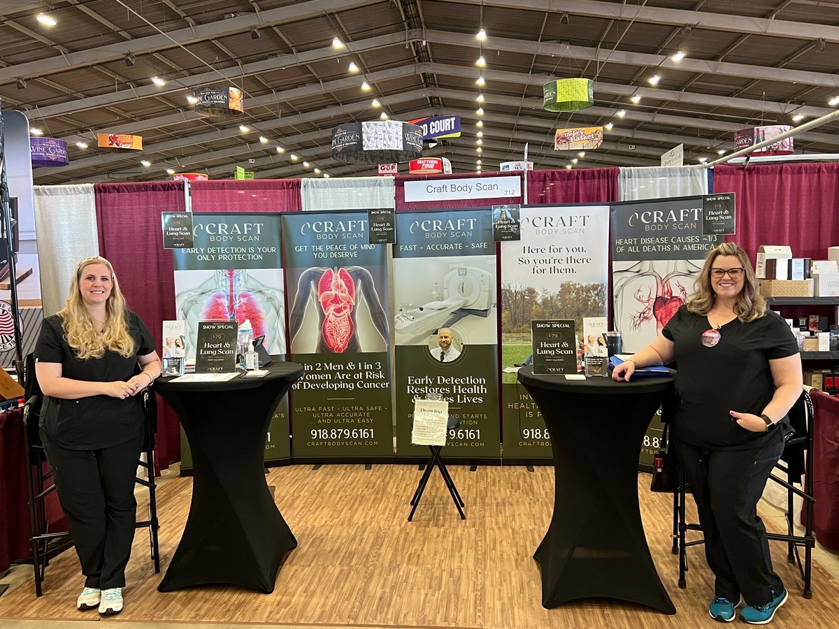 craftbodyscan's tweet photo. Come see us at the @tulsastatefair! We have 3 booths in the SageNet & Expo Center. Enter to win a scan package or a year of direct primary care service at Craft Conciergeπ
Make sure you sign up for a $79 couple's heart & lung scan - it could save your life β€οΈ
#11daysofawesome https://t.co/FTKw22qjyV