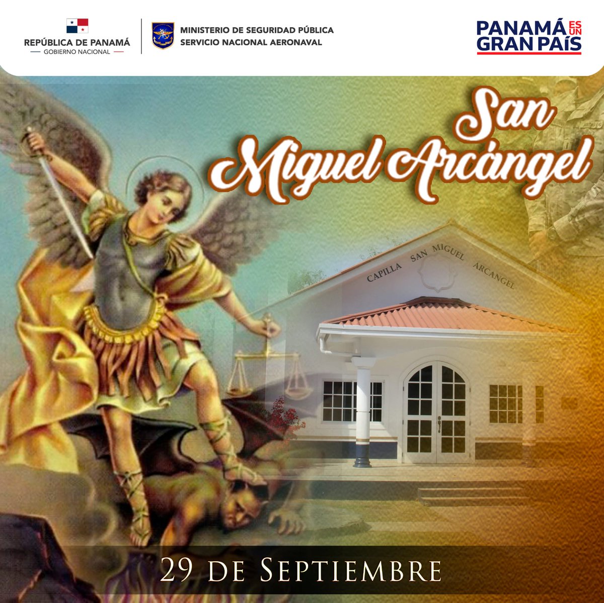 aeronavalpanama's tweet photo. #SanMiguelArcángel, Ángel del Señor protéjeme de todo lo que no provenga del bien, de la verdad, ni de la luz, patrono de la Fuerza Pública. https://t.co/2g9TTLQuDC