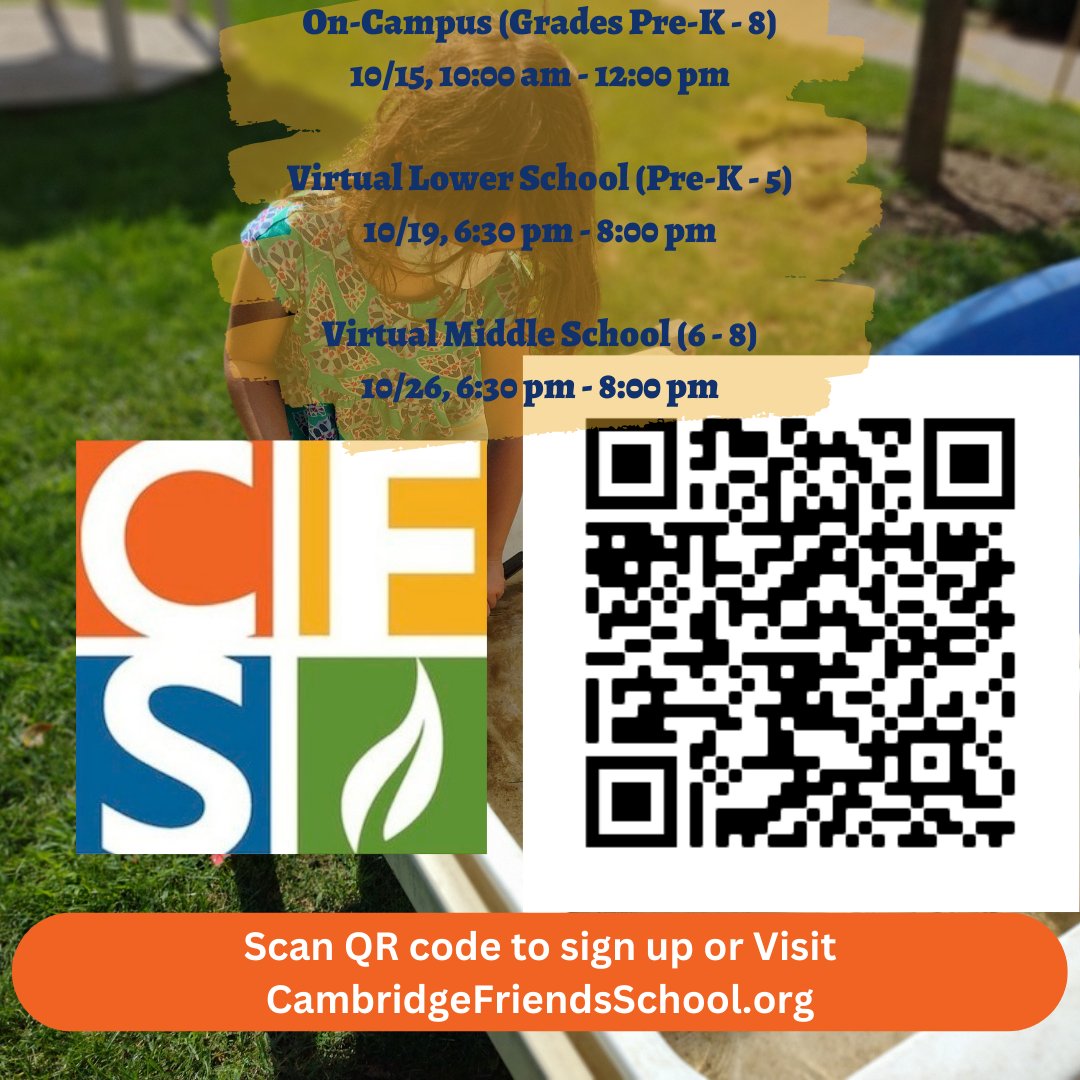 CFStweets's tweet photo. Don't miss our Fall Open House events in October.
Meet our Head of School, Deputy HoS Academic Affairs, Director of Enrollment Management & Financial Aid and speak with teachers.
#OpenHouse #Fall #Cambridge #Friends #FriendsSchool #QuakerValues #October #Boston #MA #Massachusetts https://t.co/5mm5gRiQbP