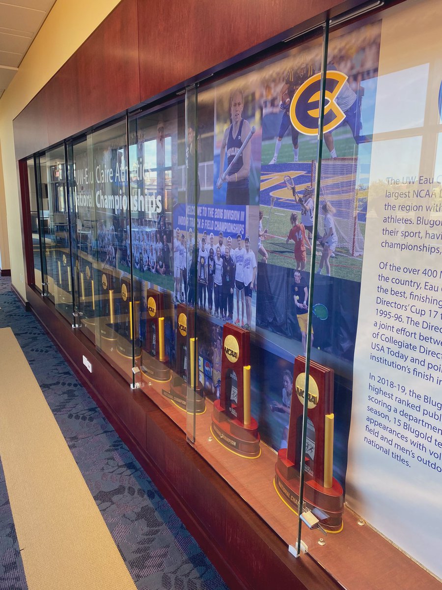Big day on campus at <a href="/UWEauClaire/">UW-Eau Claire</a> welcoming the <a href="/uwsystem/">Universities of Wisconsin (Old)</a> Board of Regents to Eau Claire! Also…look who we found in the championship trophy case!👏 #moreispossible
