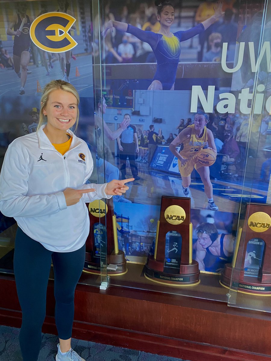 UWECWBB's tweet photo. Big day on campus at @UWEauClaire welcoming the @uwsystem Board of Regents to Eau Claire! Also…look who we found in the championship trophy case!👏 #moreispossible https://t.co/bLDVJgX6gs