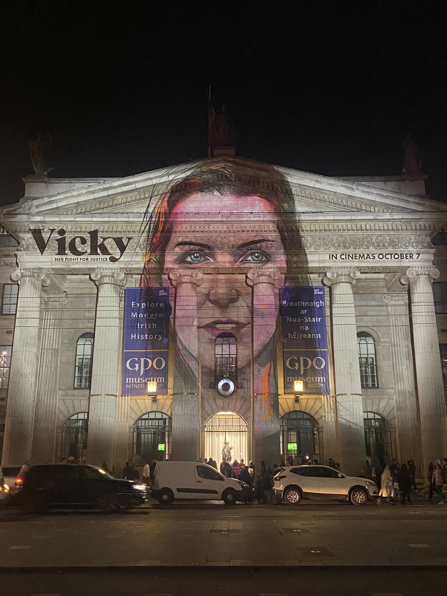 A portrait of the heroic Vicky Phelan lights up the <a href="/gpowithistory/">GPO Museum</a> to celebrate the release of the award-winning documentary VICKY, only in cinemas October 7.

#VickyTheFilm <a href="/ScreenIreland/">Screen Ireland</a> @Herstory, portrait by <a href="/Conor_Merriman/">Conor Merriman</a>