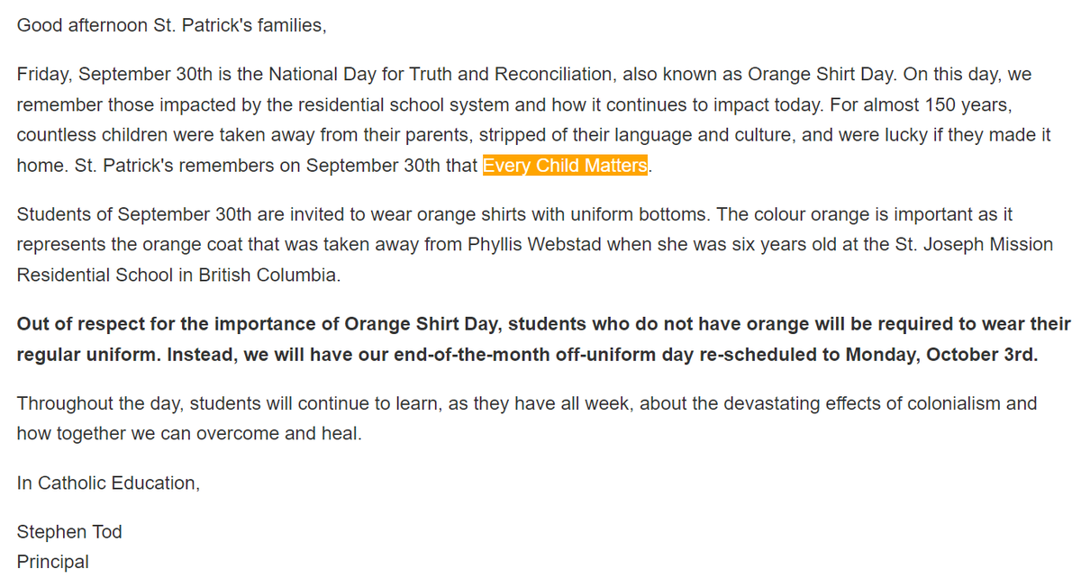 StPatsWoodstock's tweet photo. Important information for #OrangeShirtDay at St. Patrick's

@LDCSB @KellyHolbrough https://t.co/teU44X1YbA
