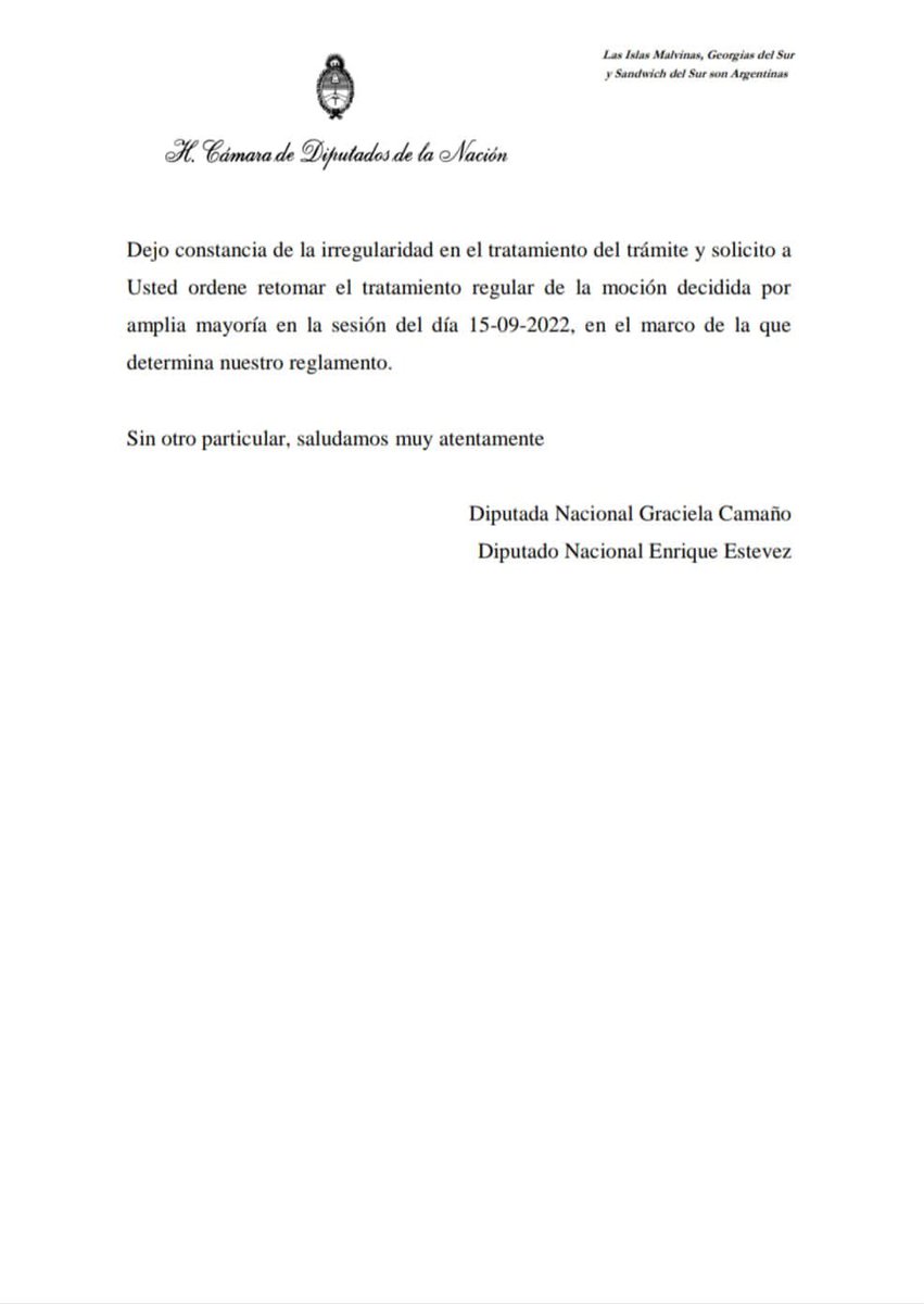 EnriqueeEstevez's tweet photo. Con la diputada @GracielaCamano presentamos una nota para dejar constancia de la irregularidad que existe en la solicitud de algunos bloques para que se suspenda la reunión agendada para hoy. El plenario de comisiones fue votado en el recinto y luego suspendido arbitrariamente. https://t.co/YxgeU5nPEV