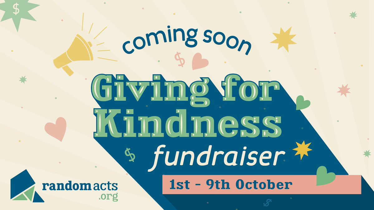 RandomActsOrg's tweet photo. Coming soon is #RAGivingForKindness week! Throughout Oct. 1st-9th, we’ll be sharing different themes each day and highlighting acts of kindness done by our supporters. On Oct. 8th, join us for Random Chats of Kindness with @RachelMiner1. Stay tuned for more info! https://t.co/qfRbOeIeA3