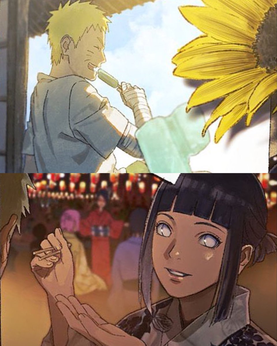 Naruto and Hinata in Boruto family summer illustration