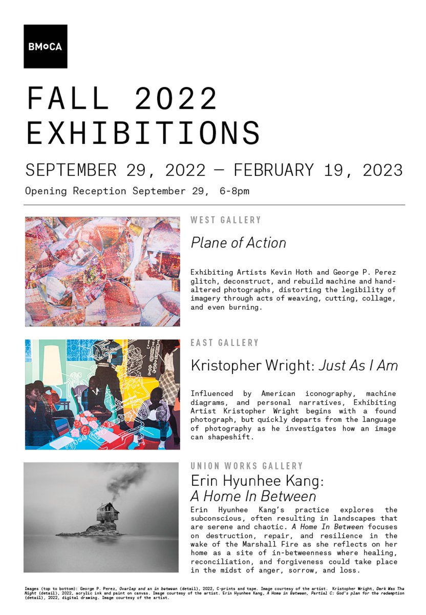 BMoCA's tweet photo. Our fall exhibitions open this evening! Join us from 6-8pm.
Learn more about the reception and exhibitions here: https://t.co/8Nyfrn6U8U
Images courtesy of the artists.
#art #BMoCA #contemporaryart #fallexhibitions https://t.co/VqpuxZxEvc