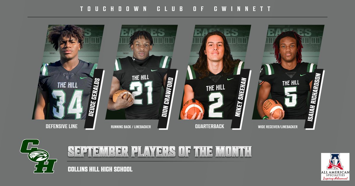 The TD Club of Gwinnett was proud to honor these four players from @CHHS_Sports their September players of the month. Congratulations to these players and @GregoryLenny