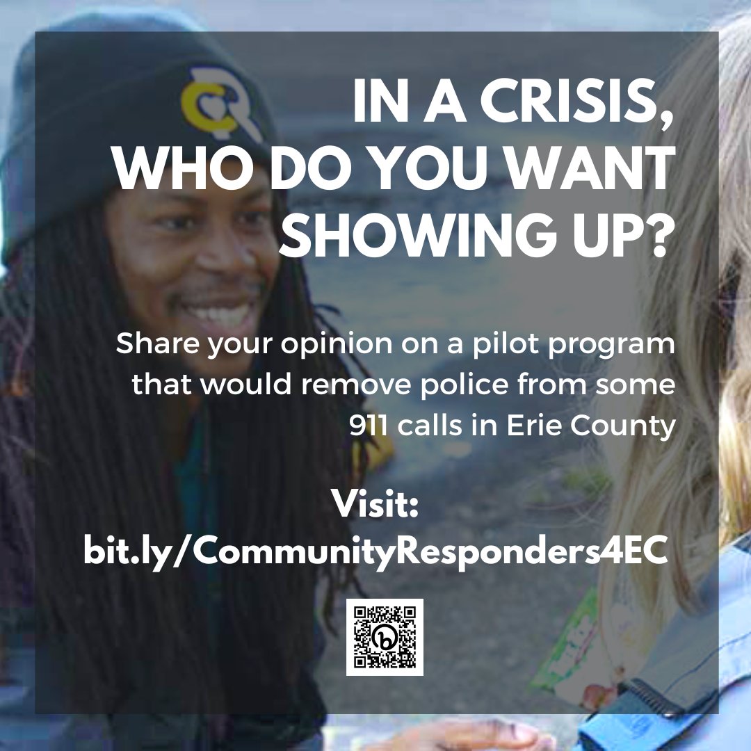 Over 95% of 911 calls in Erie County don't involve a crime, but police are sent anyway. Better way: send  community responder teams instead of police. Learn about a pilot proposal to bring a community responder team to Erie County and share your opinion at bit.ly/CommunityRespo…