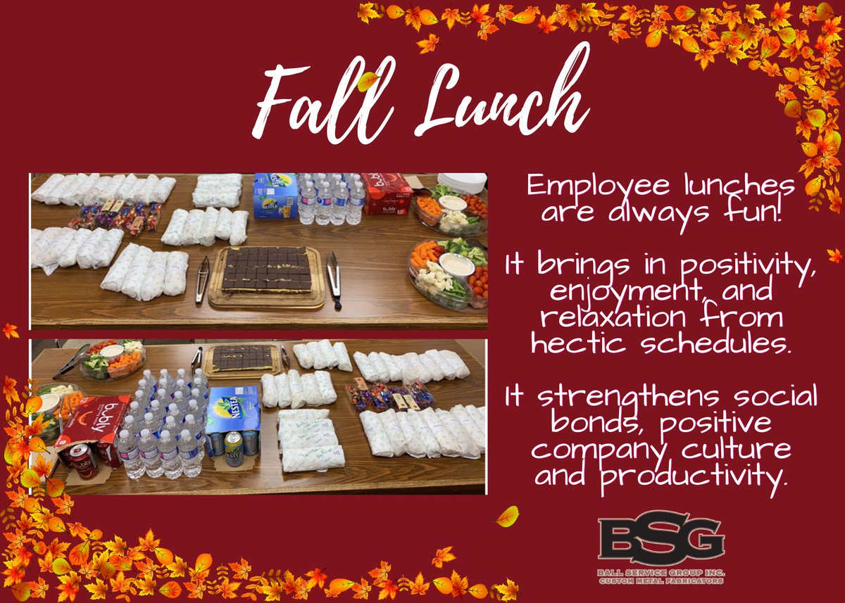 BSGCustomFab's tweet photo. Fall Lunch with our team is an amazing experience always.
Thanks to everyone who joined us today and made it special. We highly appreciate the continuous efforts of our team in making every project successful. :)
Special thanks to Pita Pit!
#employeeappreciationlunch https://t.co/iup8ALPTf2