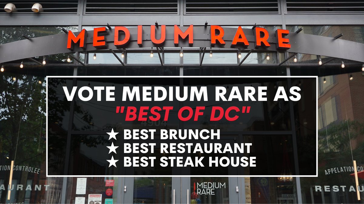 MediumRareDC's tweet photo. We have a rare request. Help spread the Medium Rare cheer by voting for us as the Best of D.C. We’d love your vote as Best Brunch, Best Restaurant, and Best Steak House. Vote today at https://t.co/um0Vty2yLv. https://t.co/EJMtY7rC5t