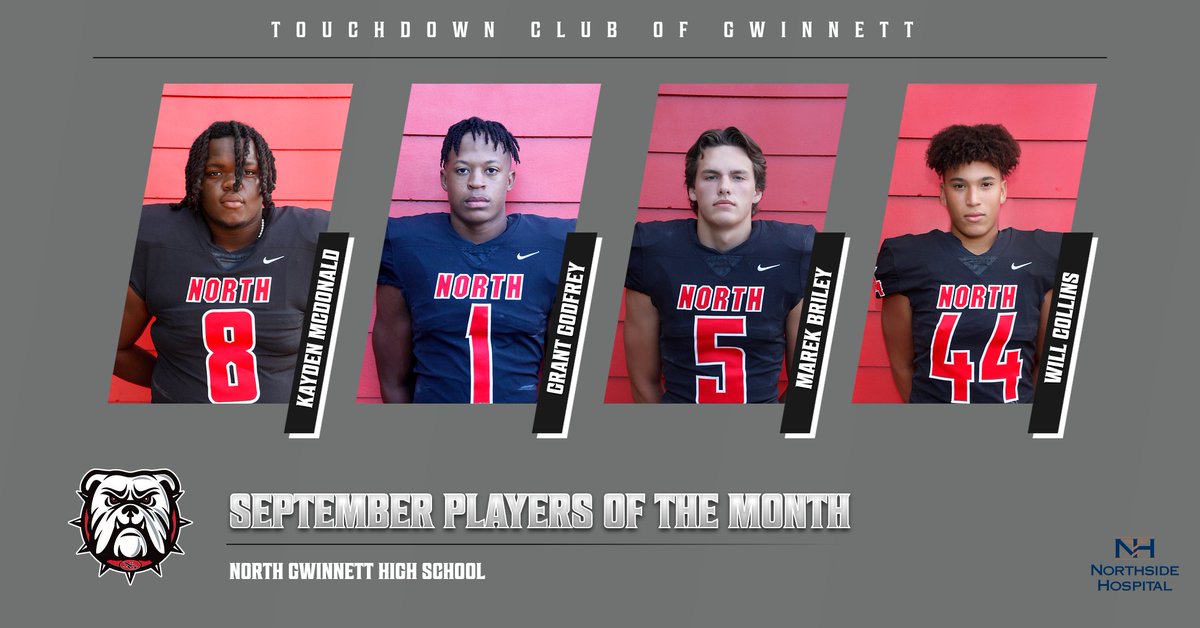 The TD Club of Gwinnett was proud to honor these four players from @NGHSFootball  as their September players of the month.  Congratulations to these players and @NGPowerHouse
