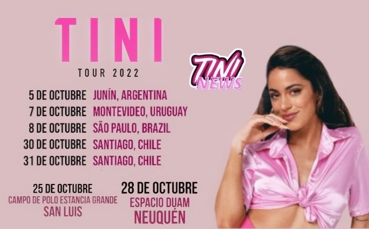 TINlNews's tweet photo. Les dejamos las fechas actualizadas del TINI TOUR hasta el momento durante Octubre #TINITOUR2022 https://t.co/c8NPmbPvnJ