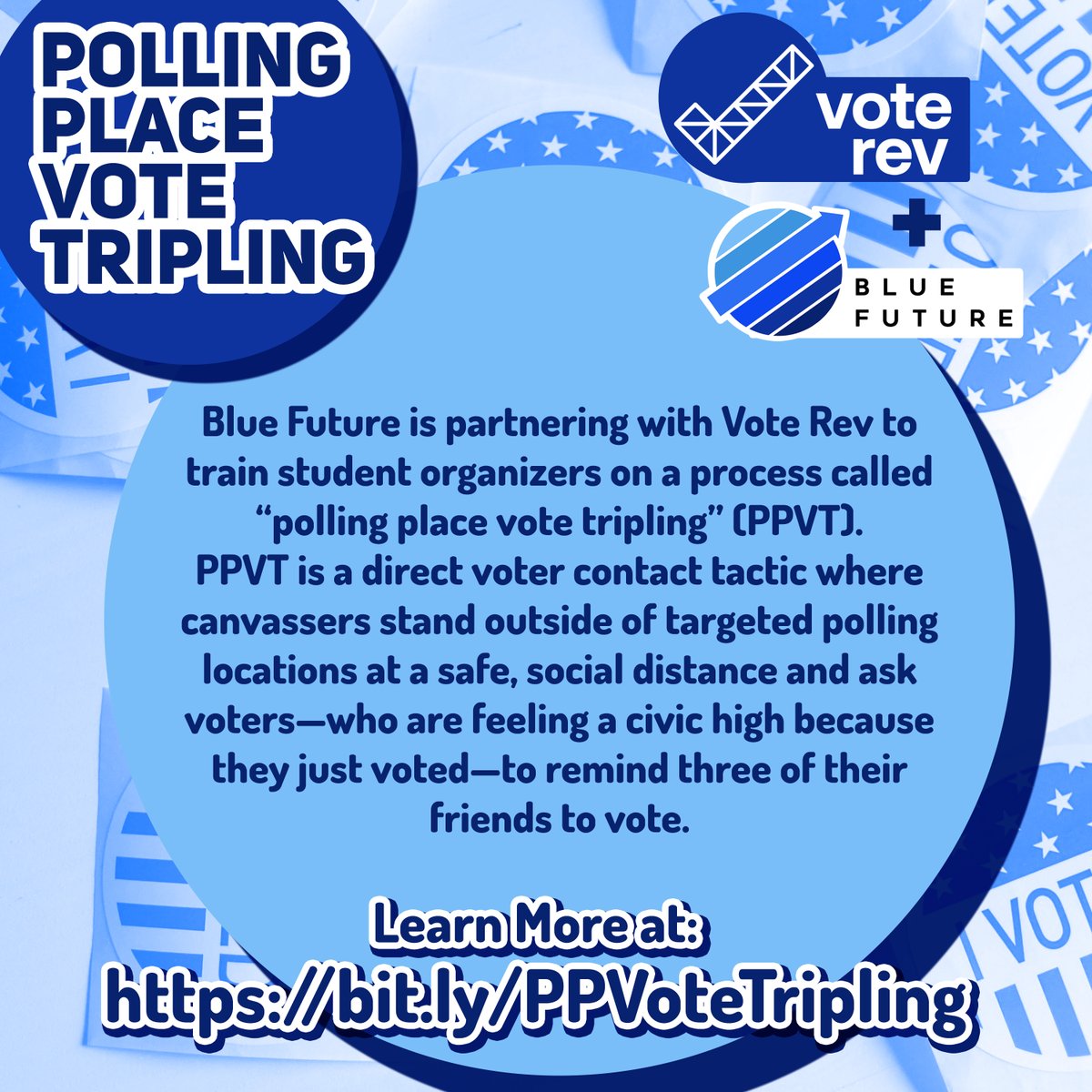 BlueFutureNow's tweet photo. ‼️ PAID ‼️ opportunity to increase voter turnout for this upcoming 2022 election! ✅

•Sign up LINK IN OUR BIO 🗣

#PPVT #VoteRev #BlueFuture 

[ALT TEXT] Graphic describing Polling Place Vote Tripping paid opportunity by Vote Rev and Blue Future. https://t.co/E1q16EKJUU