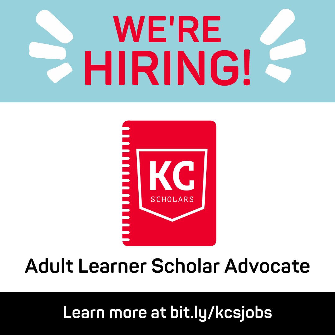 We are hiring an Adult Learner Scholar Advocate! This role will work with the Adult Learner Scholar Manager and other Advocates to provide college advising & persistence support related to our Adult Learner program component. Learn more at bit.ly/kcsjobs. 💼