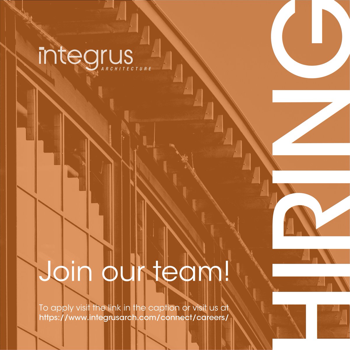 Join Integrus Architecture and be part of a team creating meaningful environments - for everyone - to live, work, learn, and grow.  A number of roles are available in all of our offices.  Visit our website to apply! integrusarch.com/connect/career…  #architects #interiordesign #hiring