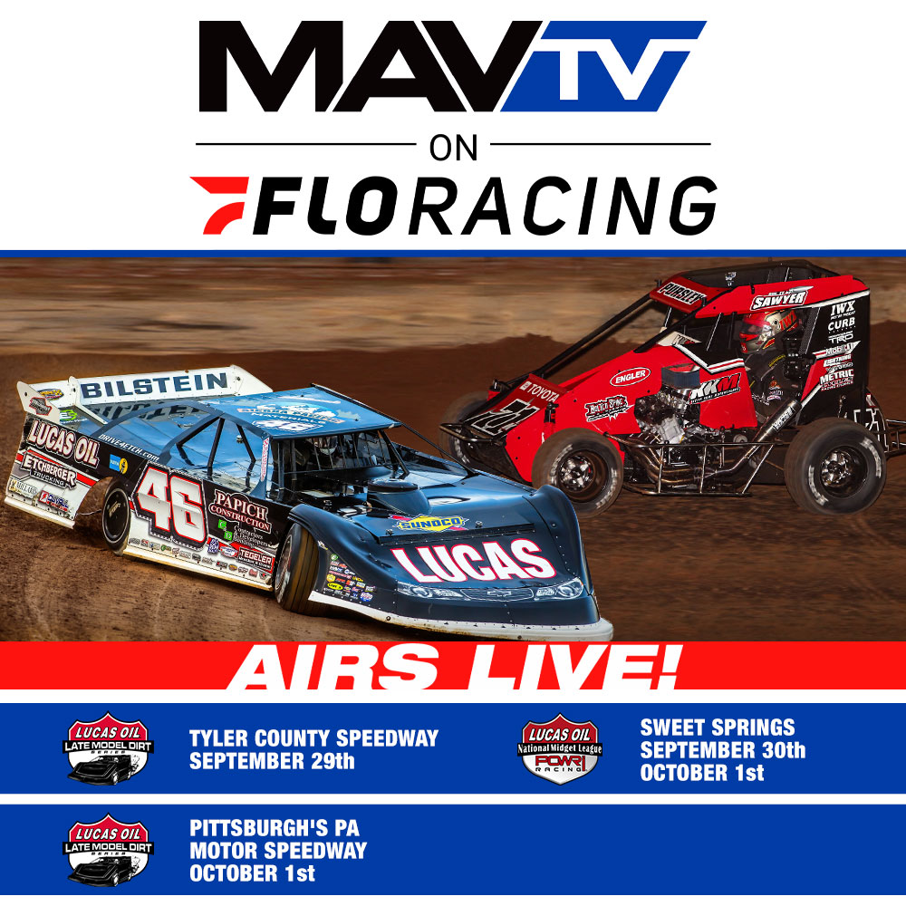RACER_Network's tweet photo. Here's this weekend's live event schedule on #MAVTV on @FloRacing!

💥 @lucasdirt Series - TONIGHT 6pm ET @ Tyler County Speedway, 10/1 6pm ET @ Pittsburgh's PA Motor Speedway

💥 @POWRi_Racing - 9/30 &amp; 10/1 7:30pm ET @ Sweet Springs

#LucasDirt #POWRi #Weekend #Racing https://t.co/fPLC4r3khK