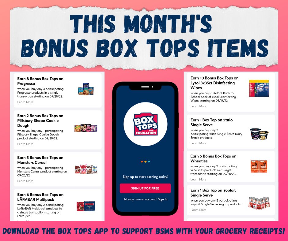 Happy October! Here are this month's bonus Box Tops Items!