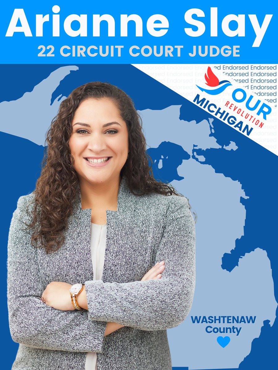 OurRevMichigan's tweet photo. Our Endorsed candidate @SlayforJudge served in the Washtenaw County Prosecutor's Office and serves currently as a Deputy Ann Arbor City Attorney. Arianne Slay has a proven record and is dedicated to progressive values. We are eager to vote Arianne Slay for Judge Nov. 8, 2022! https://t.co/kcoWPac93W