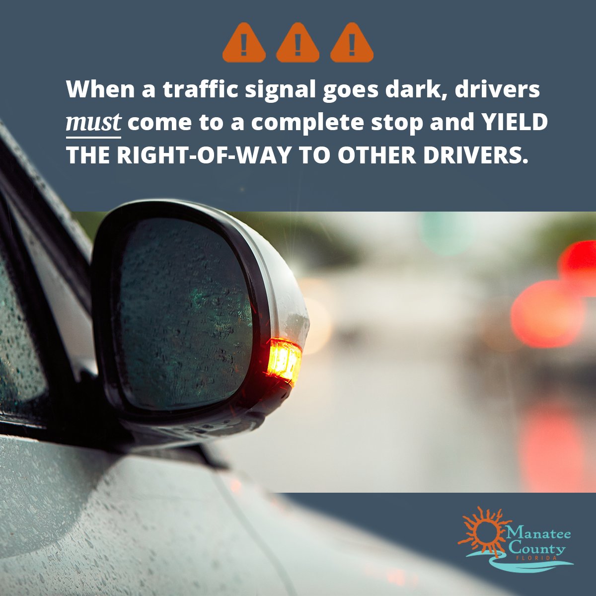 Several traffic lights are still out throughout the County. Please use caution by treating each traffic intersection with non-working lights the same way you treat a four-way stop.