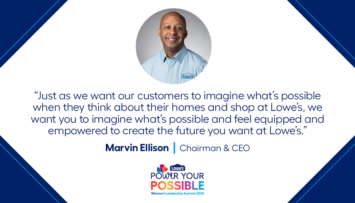 LowesCareers's tweet photo. Thank you to our 13,000+ women leaders and male allies who attended today’s 2022 Women’s Leadership Summit! 💙 

Here are a few words of inspiration from our leaders. #LowesWLS #Inspiration #Leadership #LowesWomenEmpowered https://t.co/i0eCLqDFEu