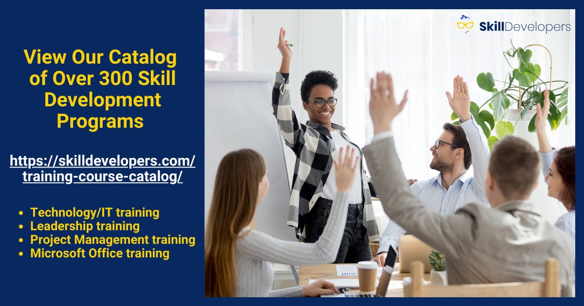 View our Course Catalog here: skilldevelopers.com/training-cours… 
We go beyond satisfying your need for skill development, upskilling, and reskilling — we act as an extension of you, your team, and those you serve to establish or enhance your training and learning &amp; development outcomes.