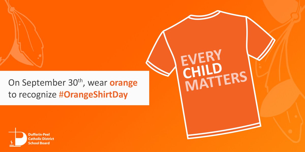 Remember to wear orange tomorrow for #OrangeShirtDay. 

Flags at all DPCDSB sites will be lowered in recognition of the National Day of Truth and Reconciliation, also known as Orange Shirt Day.

Resources for students and classrooms can be found at: orangeshirtday.org
