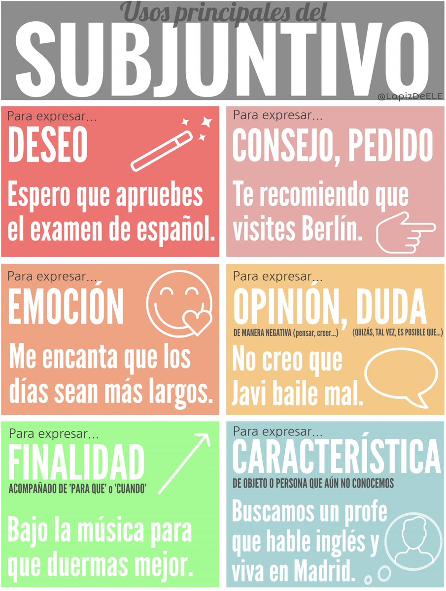 ELEIcursos's tweet photo. Infografía sobre el subjuntivo de Lápiz de ELE
¿Qué te parece? https://t.co/dXsXb96LOo