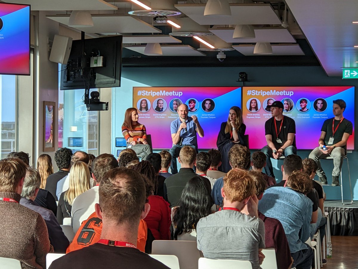 markjamesbarry's tweet photo. Full house for #StripeMeetup at @stripe Dublin! Great panel with @andopen_, @ConjureSo and @evervault! https://t.co/hC3TTXeZe5