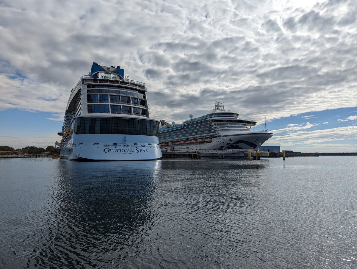 CruiseGuru's tweet photo. Just passed @RoyalCaribbean Ovation of the Seas and @PrincessCruises Ruby Princess in port in Victoria, BC today - on the way to a whale watching and wildlife adventure with @eaglewingtours https://t.co/eVC3uONcNW