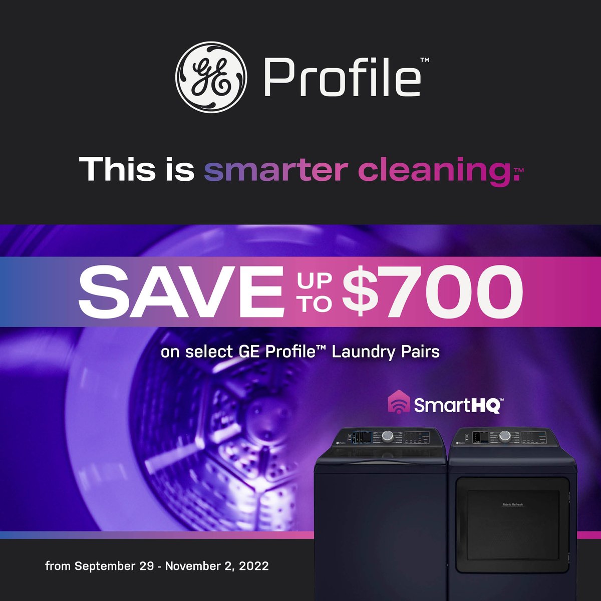 ArvaAppliances's tweet photo. The GE Profile Laundry Savings Event is on now until November 2nd, 2022. Save up to $700 on select laundry pairs. Call us or come in today for more details! #geprofile #laundrysavingsevent #saveupto700 #greatsavings #brandsource #appliances #arva #shoplocal #ldnont https://t.co/NvMMZHEl05