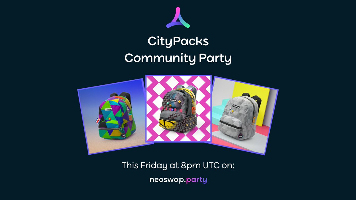 citypacksnft's tweet photo. Join our first @NeoSwap_ai  CityPacks' community party - this Friday, at 4pm EST https://t.co/NViP7VRDbT We got some rare 🎒up for trade! https://t.co/8VP3ROUylD