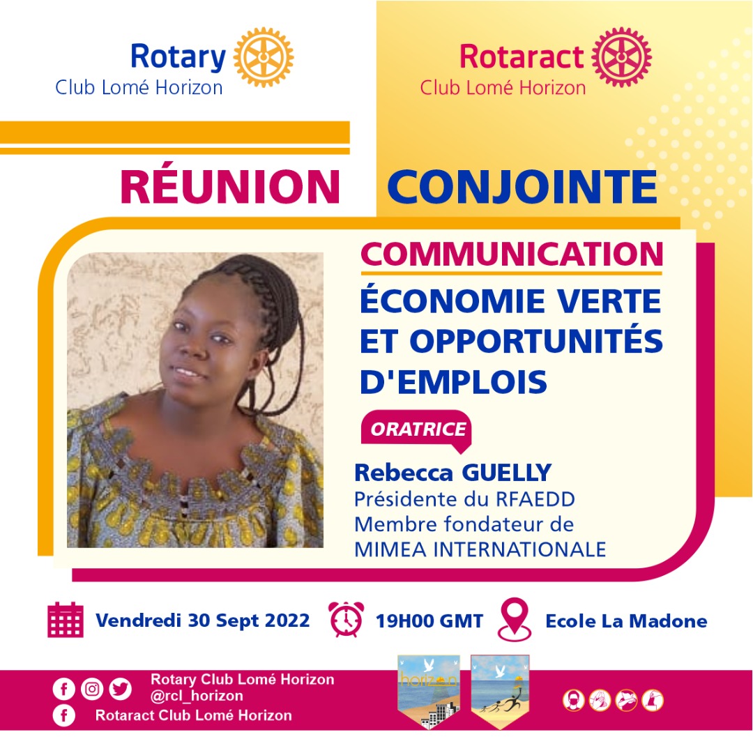 Économie verte, emplois verts, entrepreneuriat vert, développement durable... J'en parlerai demain lors de la réunion conjointe du @rcl_horizon à l'école la Madone à Lomé.

#EconomieVerte #Rio #EmploisVerts #Togo #TgTwittos