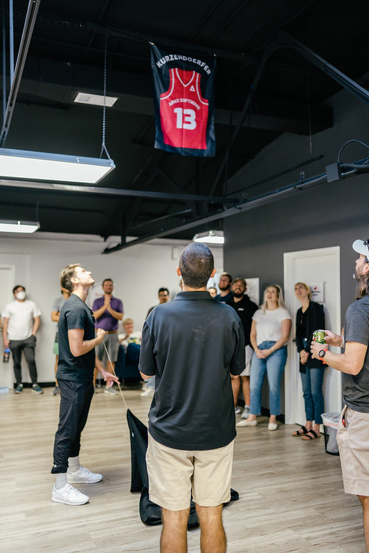 ApaxSoftware's tweet photo. After serving APAX Software for 13 years and helping the company make the Inc. 5000, Keith Kurzendoerfer is the first to earn the honor of having his jersey retired into the rafters of our office space.

We gathered this month to celebrate Keith and all of his hard work! https://t.co/SFswBJnJFR