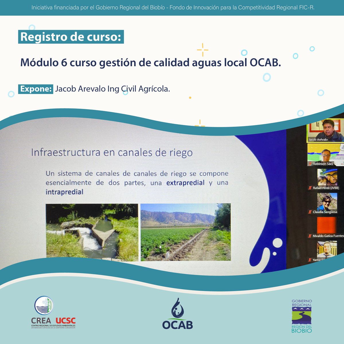 ocab_ucsc's tweet photo. #OCAB | ¡Seguimos desarrollando más instancias formativas! En esta ocasión, el módulo 6 del curso "Gestión de Calidad Aguas Local"

La instancia contó con la exposición de Jacob Arévalo, Ingeniero Civil Agrícola https://t.co/D9w34EWvly