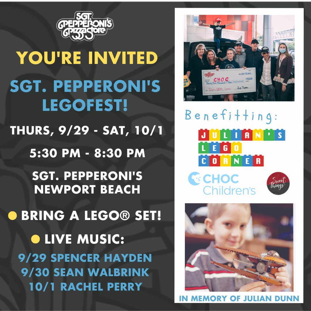 We're continuing our LEGOFEST fundraiser through Saturday night at Sgt. Pepps, Newport! Join us for live outdoor music, al fresco dining, and good times. We'll see you here!

Thank you again for considering a donation: square.link/u/ZSbIXvPL