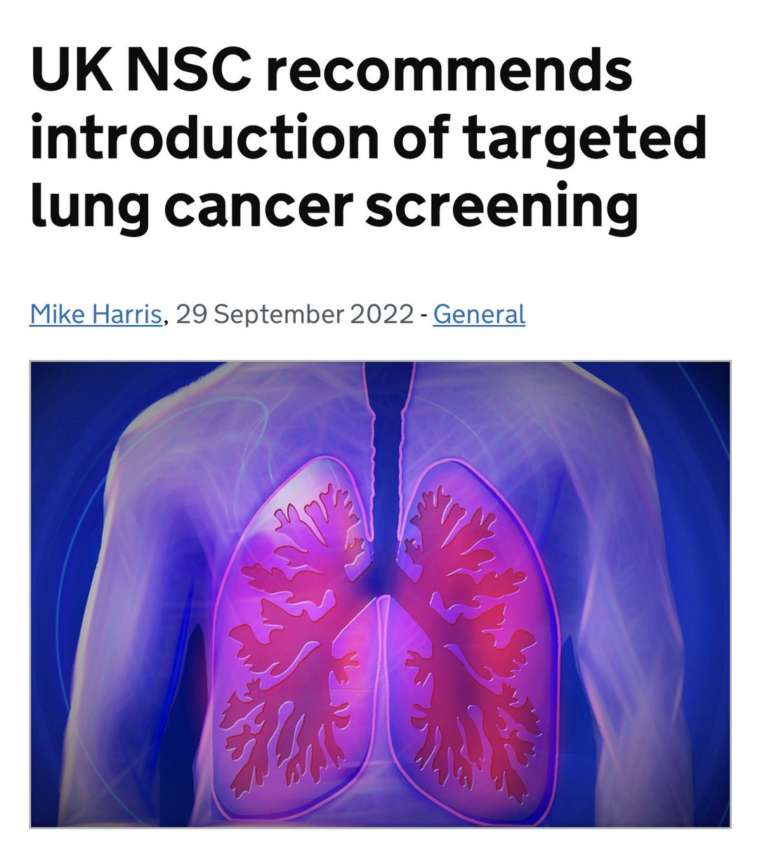 gerryhanna's tweet photo. Delighted to hear that the UK National Screening Committee has recommend implementation of CT screening to the high risk group of people aged 55 to 74 years with a history of smoking.

Hopefully this will save 1000s of lives from lung cancer 
https://t.co/HWKEetCqQL https://t.co/4STEa0HSKd