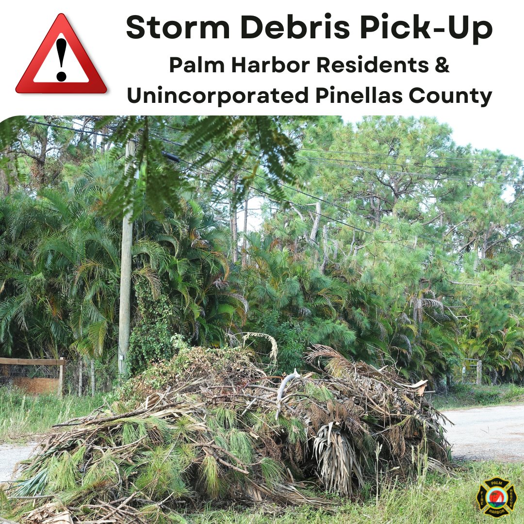 PalmHarborFR's tweet photo. Small branches &amp; associated debris can be bundled, bagged or placed in trash cans for regular pick up by waste haulers. Larger debris: Pinellas County Solid Waste, 3095 114th Ave N, St. Petersburg, which will be open Friday and Saturday from 6 a.m. to 6 p.m. Fees apply
Read less https://t.co/dL6oG2sAwj