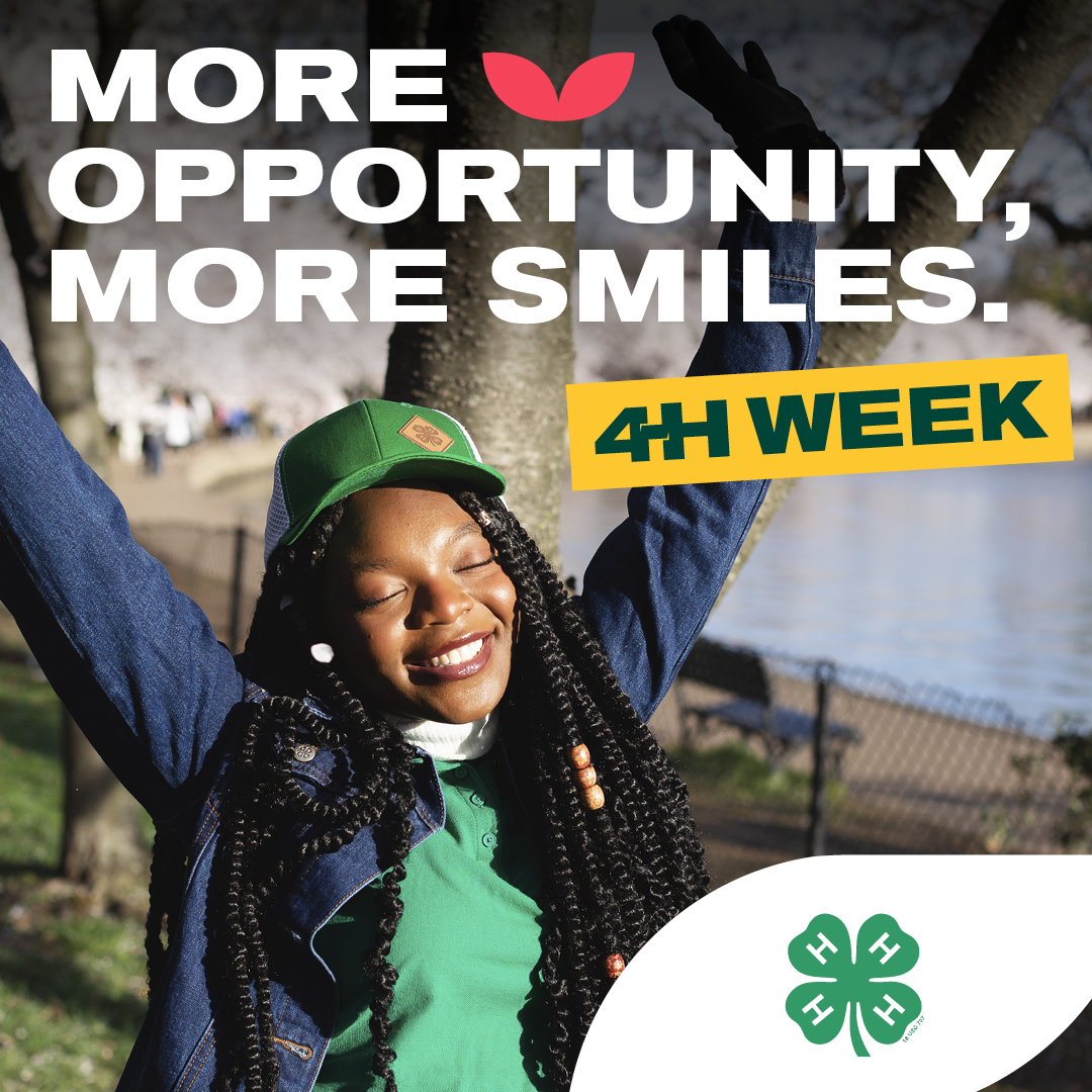 It’s almost here! We have many exciting events coming up for National #4HWeek, Oct. 2-8. This year's theme is #Opportunity4All – celebrating our mission to empower all young people with the skills needed to lead for a lifetime. Stay tuned for more info! 🍀