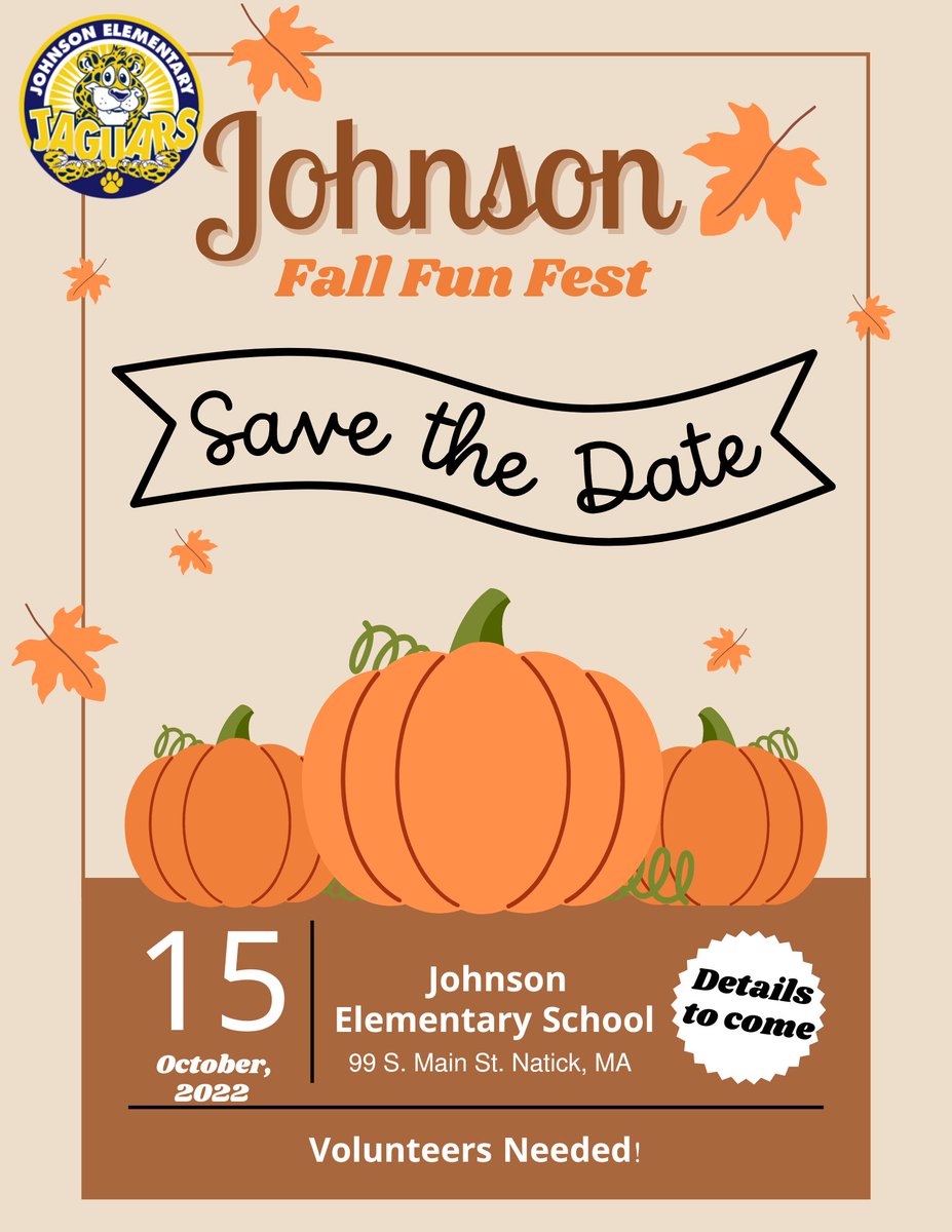 SAVE THE DATE: Johnson Fall Fun Fest: OCT 15th!

Interested in volunteering? Please sign up here:
bit.ly/3E46NU1
 
Alumni and family are warmly welcomed to join and even volunteer because... Once a Jaguar, Always a Jaguar!!