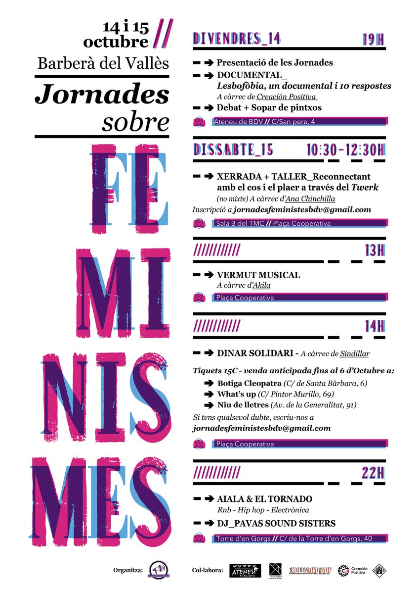 assembleafembdv's tweet photo. 🔝JORNADES SOBRE FEMINISMES🔝   
Ja les tenim aquí!  Reserva’t el 14 i 15 d’octubre i no et perdis cap activitat.

#jornadesfeministesbdv2022 #assembleafeministabdv #barberadelvalles https://t.co/Op8jbJFoQ5