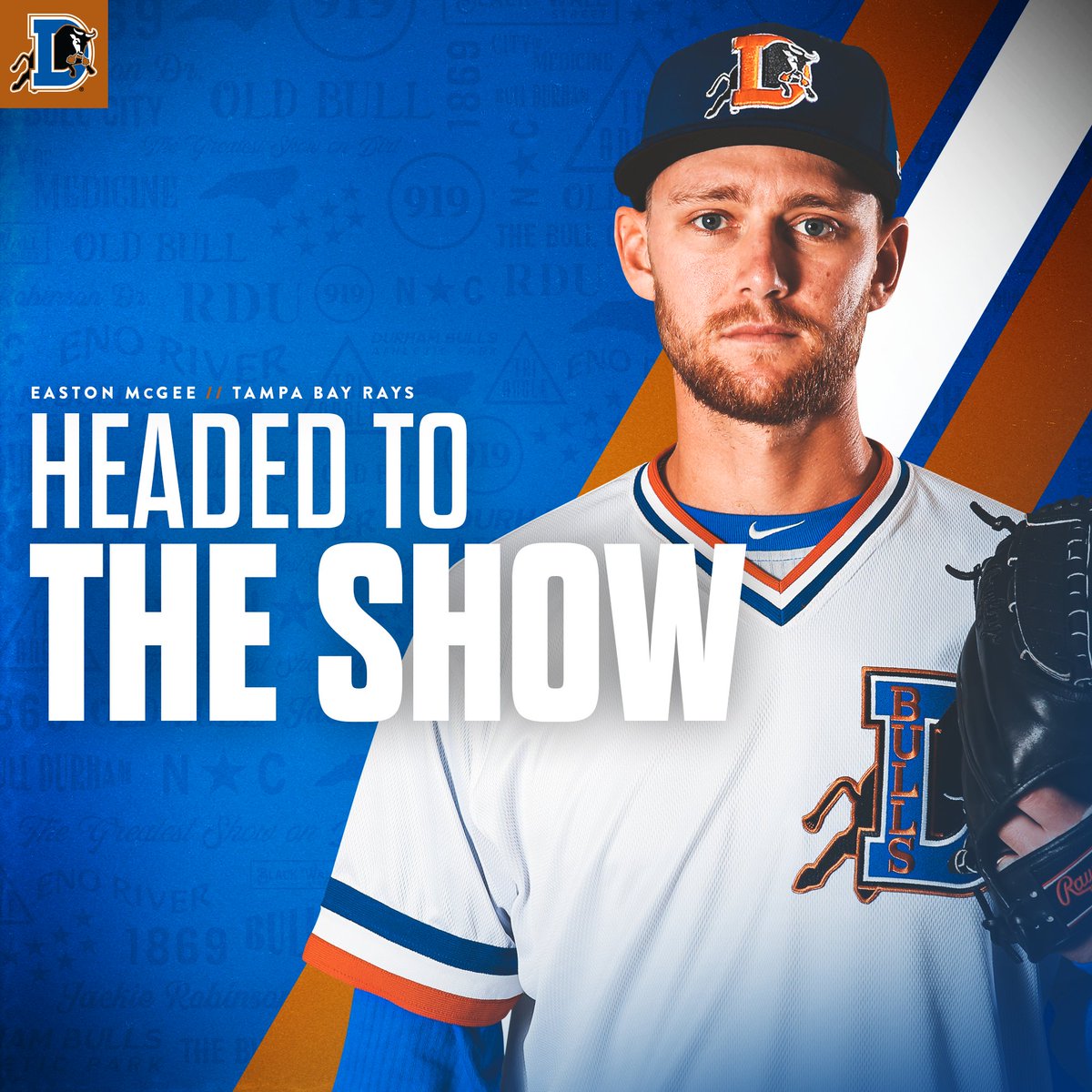 DurhamBulls's tweet photo. Easton McGee's going to The Show, y'all!

Congrats Easton, and best of luck with @RaysBaseball! https://t.co/RgURrXNuDx