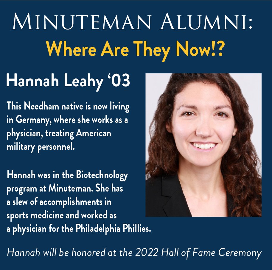 HALL OF FAME 2022: #MinutemanHS has scores of impressive alumni, including Class of 2003 graduate Hannah Leahy, who will receive the Distinguished Alumna Award at the 2022 Hall of Fame Ceremony on Friday, Nov. 4 at @minutemanhs 

Tickets now on sale: buff.ly/3Ih1leY