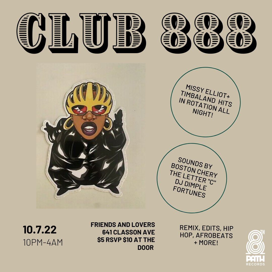 itstheletterc's tweet photo. NYC We're throwing a @MissyElliott &amp; @Timbaland Party next week at Friends &amp; Lovers in Brooklyn. RSVP is now up!!!

DJ's: 
@djdimple_bk 
@thisisfortunes 
@thirdletterc 
@BostonChery 

📅10/7/22
📍Friends &amp; Lovers
🎟️$5 RSVP $10 at Door
⏳10pm - 4am

RSVP: https://t.co/6pWj7ZBU0B https://t.co/qxkrQMqqBh